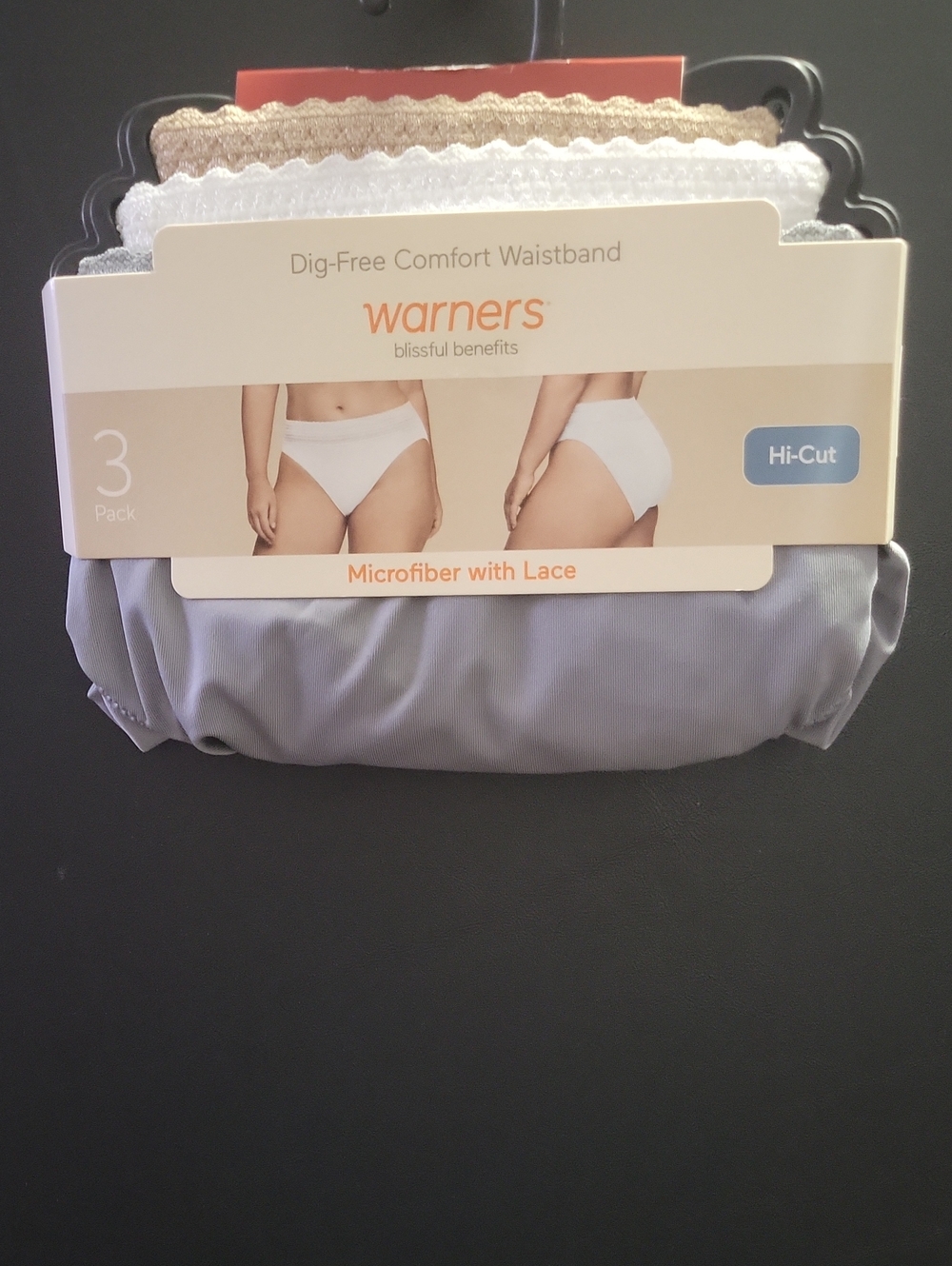 Warners Microfiber Lace Hi-Cut Panties - 3 Pack (White, Nude, Gray)  T15